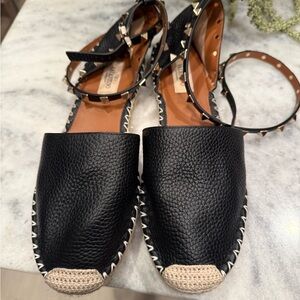 Valentino Black and Tan Espadrille Sandals